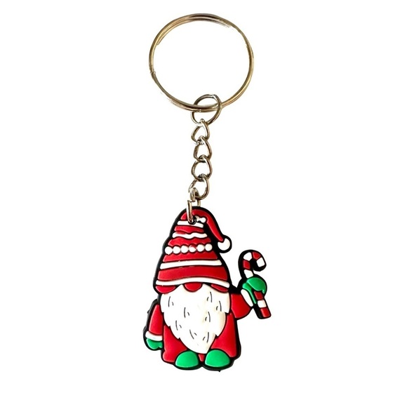 🔴 5 for $10 ONE Holiday Festive Christmas Gnome with Candy Cane Ring Key Chain - Picture 1 of 6